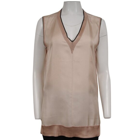 Rag & Bone Womens V Neck Tank Top Large Light Brown Silk Sleeveless - Picture 1 of 8